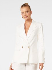 Forever New White Linen Blend Alex Double Breasted Blazer - Image 1 of 4