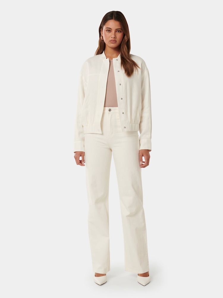 Forever New White Pure Linen Arlette Bomber Jacket - Image 5 of 5 Forever New White Pure Linen Arlette Bomber Jacket - Image 5 of 5
