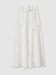 Reiss Ivory Micha Contrast Stitch Belted Midi Skirt - Image 2 of 7