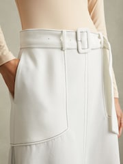Reiss Ivory Micha Contrast Stitch Belted Midi Skirt - Image 4 of 7