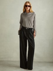 Reiss Black Addison Striped Cowl Neck Top - Image 1 of 6