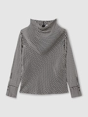Reiss Black Addison Striped Cowl Neck Top - Image 2 of 6