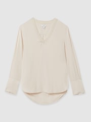 Reiss Pale Pink Tash Relaxed High-Low V-Neck Top - Image 2 of 5