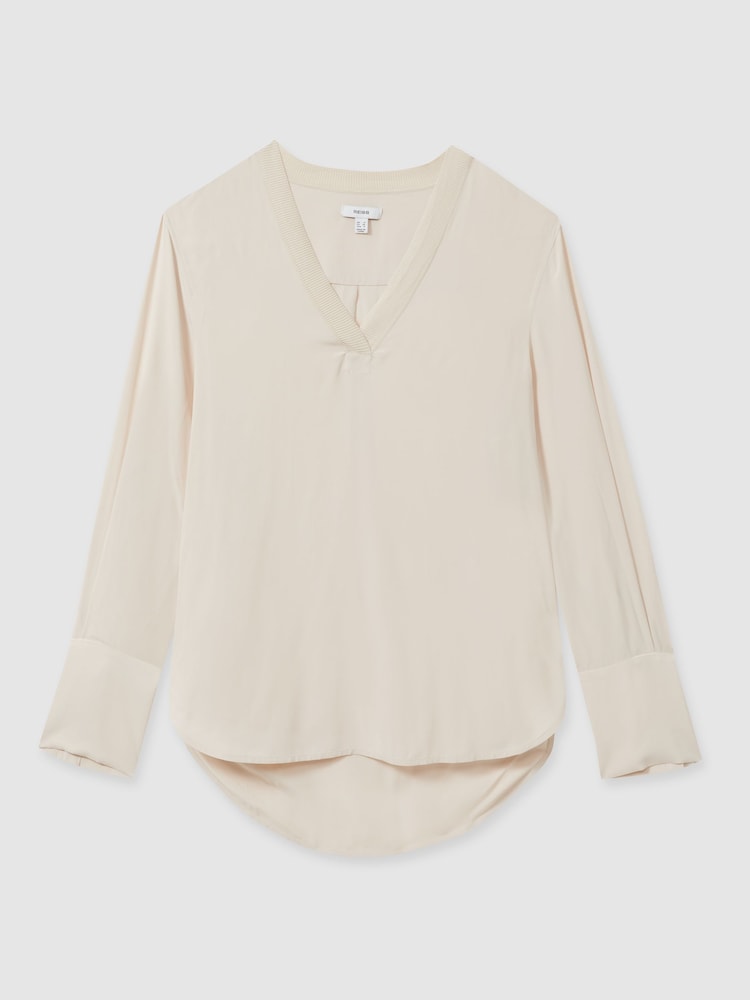 Reiss Pale Pink Tash Relaxed High-Low V-Neck Top - Image 2 of 5