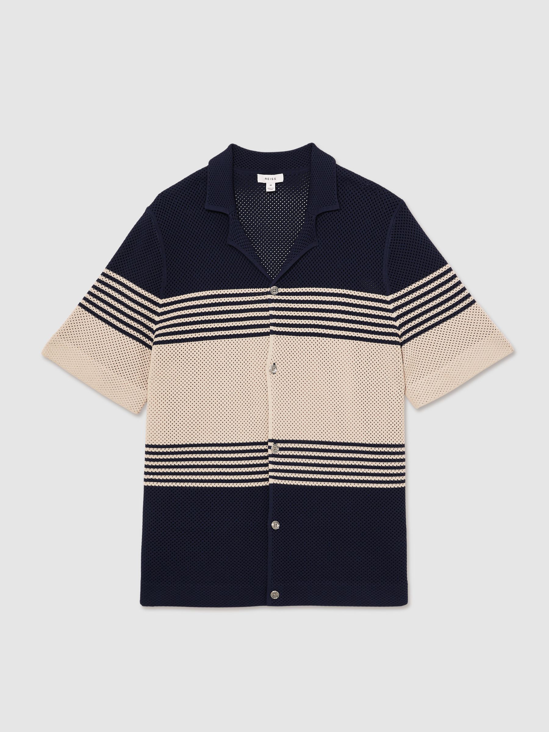 ★Wai Kei★ Skashi Stripe Collar Short Sleeve Knit Navy YKBE Hikari Stripe Shirt – Japanese Workwear Style – Comfysocks