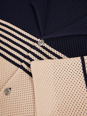 Reiss Navy/Stone Oe Blake Stripe Textured-Knit Cuban-Collar Shirt - Image 6 of 6