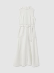 Reiss Ivory Thora Contrast Stitch Belted Midi Dress - Image 2 of 6