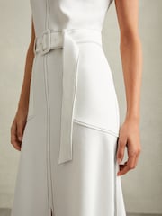 Reiss Ivory Thora Contrast Stitch Belted Midi Dress - Image 3 of 6