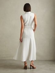 Reiss Ivory Thora Contrast Stitch Belted Midi Dress - Image 5 of 6