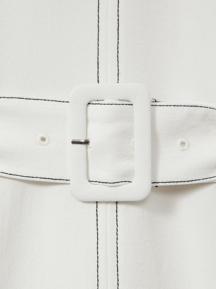 Reiss Ivory Thora Contrast Stitch Belted Midi Dress - Image 6 of 6