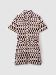 Reiss Burgundy Greta Wave Print Belted Playsuit - Image 2 of 4