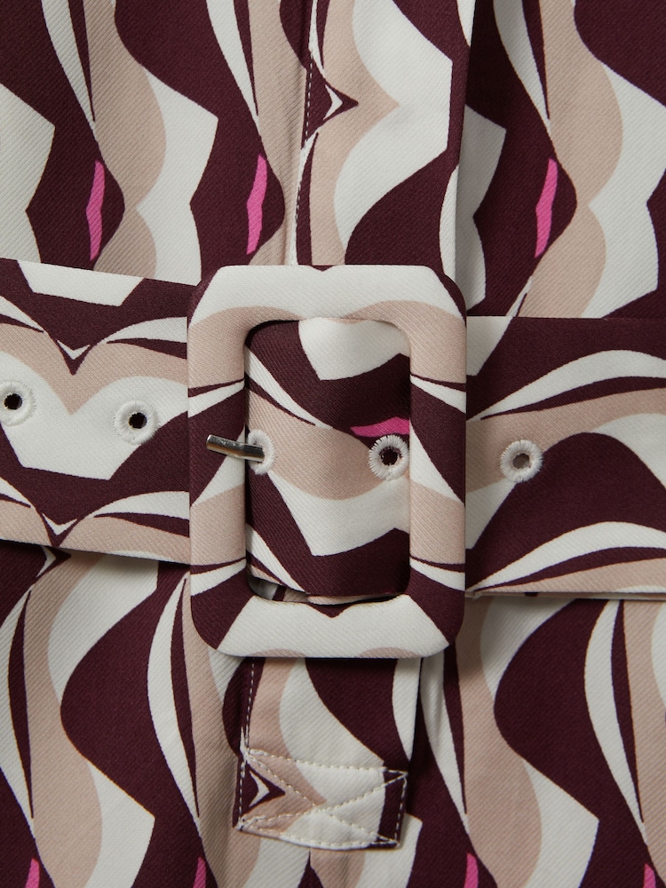 Reiss Burgundy Greta Wave Print Belted Playsuit - Image 4 of 4