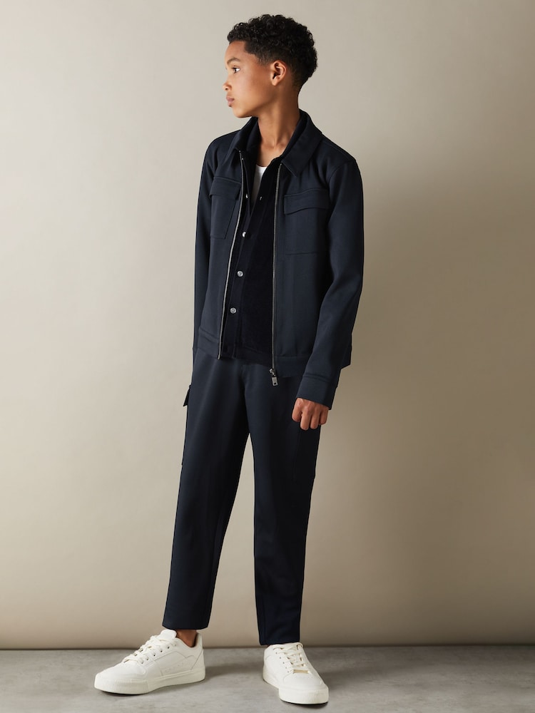 Reiss Navy Ventura 9-13 yrs Twill Zip-Front Jacket - Image 1 of 3