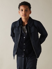 Reiss Navy Ventura 9-13 yrs Twill Zip-Front Jacket - Image 2 of 3