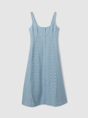 Reiss Blue Clarice Linen Broderie Midi Dress - Image 2 of 5