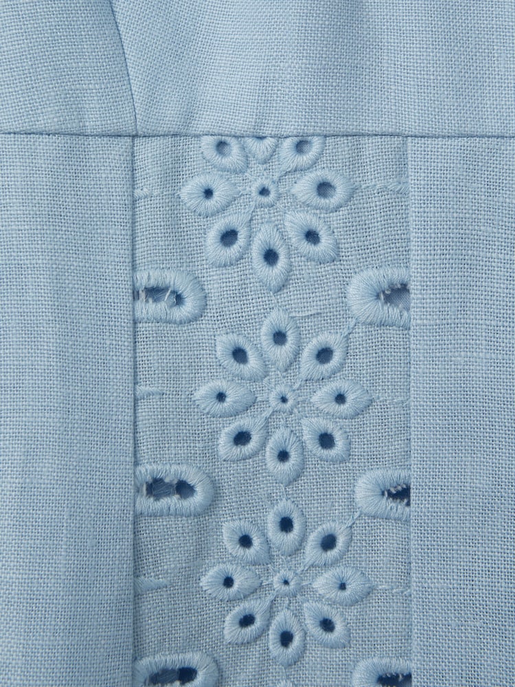 Reiss Blue Clarice Linen Broderie Midi Dress - Image 5 of 5