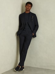 Reiss Navy Rialto Mercerised Jacquard Crew Neck T-Shirt - Image 1 of 6