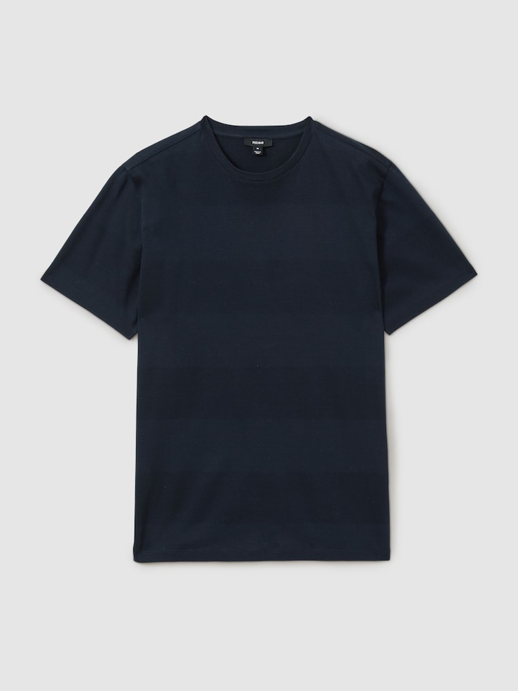Reiss Navy Rialto Mercerised Jacquard Crew Neck T-Shirt - Image 2 of 6