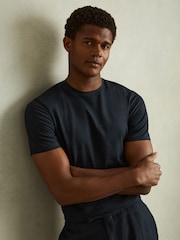 Reiss Navy Rialto Mercerised Jacquard Crew Neck T-Shirt - Image 3 of 6