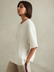 Reiss Ivory Via Relaxed Half-Zip T-Shirt - Image 1 of 6