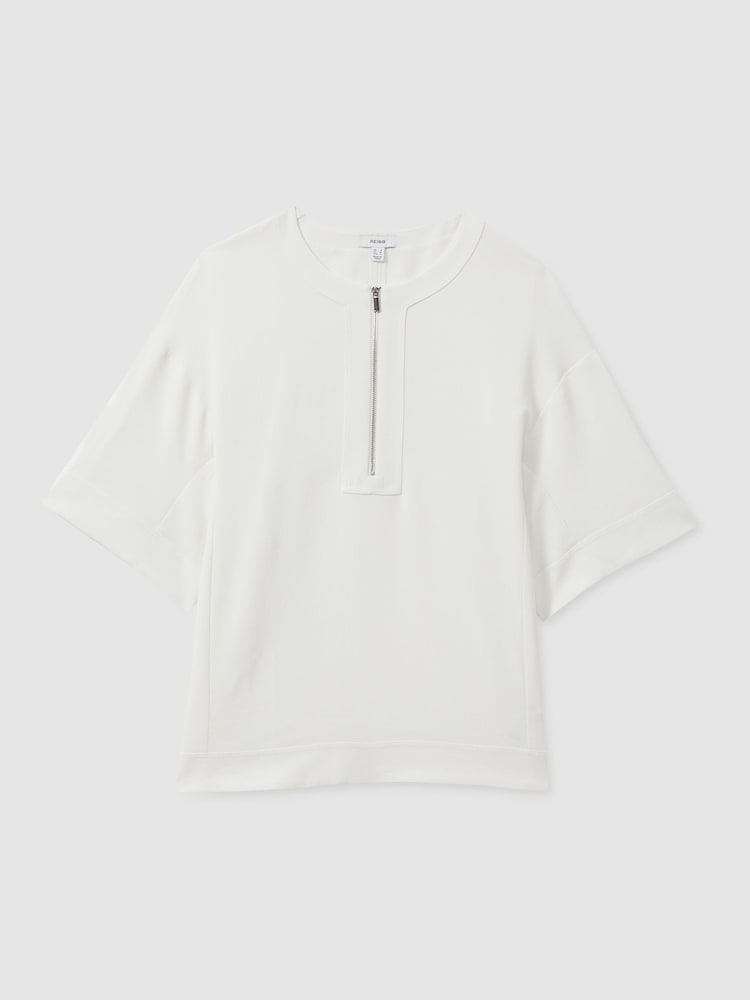 Reiss Ivory Via Relaxed Half-Zip T-Shirt - Image 2 of 6
