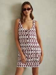 Reiss Burgundy Oxsana Wave Print Mini Dress - Image 1 of 5