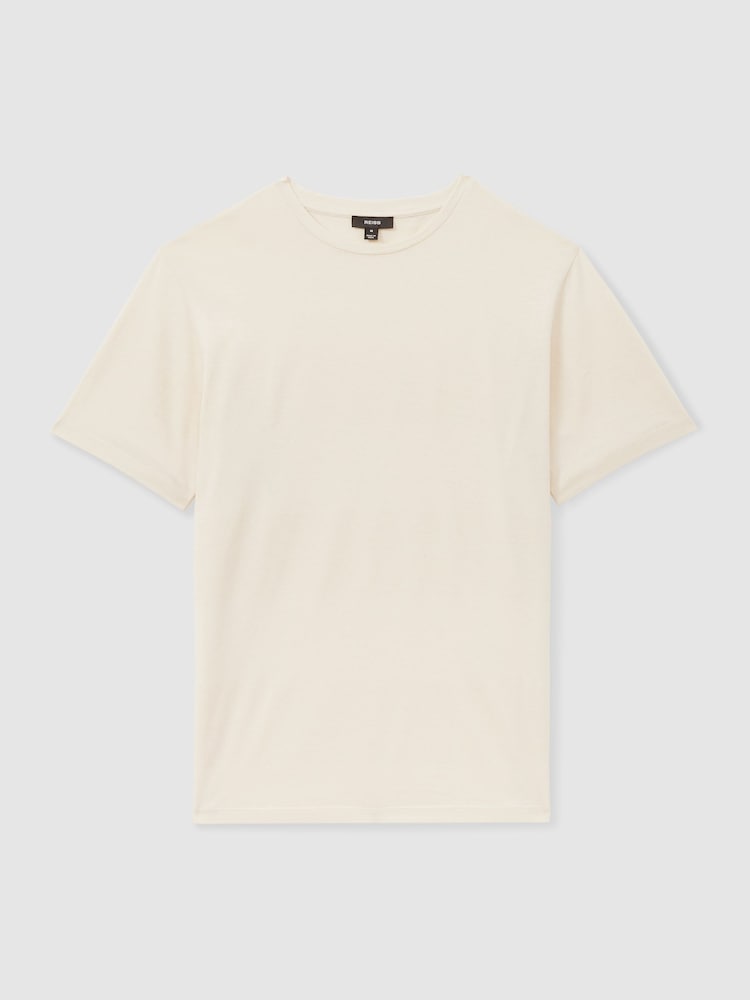 Reiss Ecru Rialto Mercerised Jacquard Crew Neck T-Shirt - Image 2 of 5
