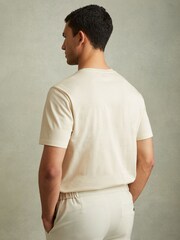 Reiss Ecru Rialto Mercerised Jacquard Crew Neck T-Shirt - Image 4 of 5
