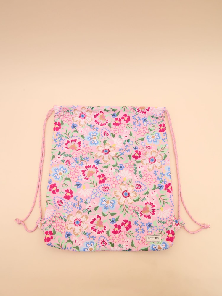 Joules Adventurer Pink Floral Drawstring Bag - Image 1 of 3