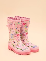 Joules Kids' Pink Floral Printed Wellies - Image 2 of 5