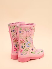 Joules Kids' Pink Floral Printed Wellies - Image 3 of 5