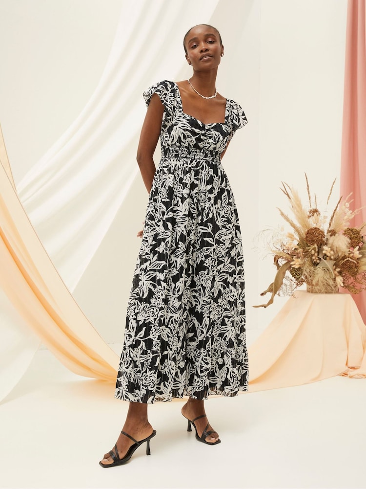 FatFace Dahlia Black Botanical Midi Dress - Image 1 of 5