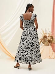 FatFace Dahlia Black Botanical Midi Dress - Image 2 of 5