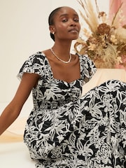 FatFace Dahlia Black Botanical Midi Dress - Image 4 of 5