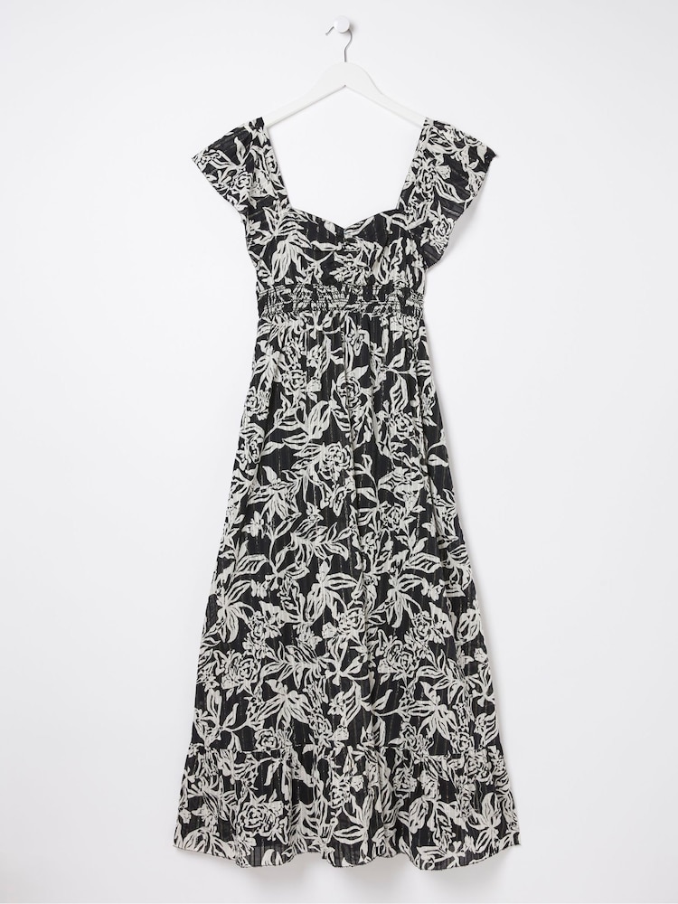 FatFace Dahlia Black Botanical Midi Dress - Image 5 of 5