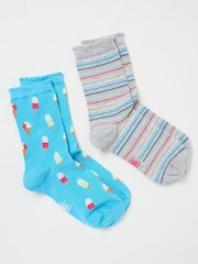 FatFace Judes Blue Socks in a Box 2 Pack - Image 1 of 2