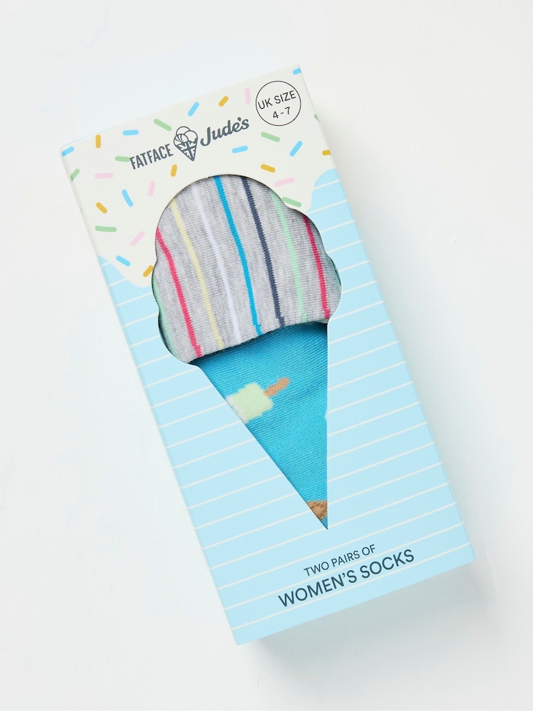 FatFace Judes Blue Socks in a Box 2 Pack - Image 2 of 2