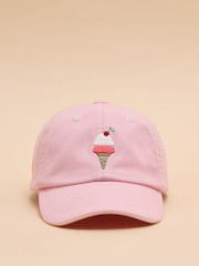 Joules Kids' Daley Pink Ice Cream Cotton Baseball Cap - Image 3 of 6