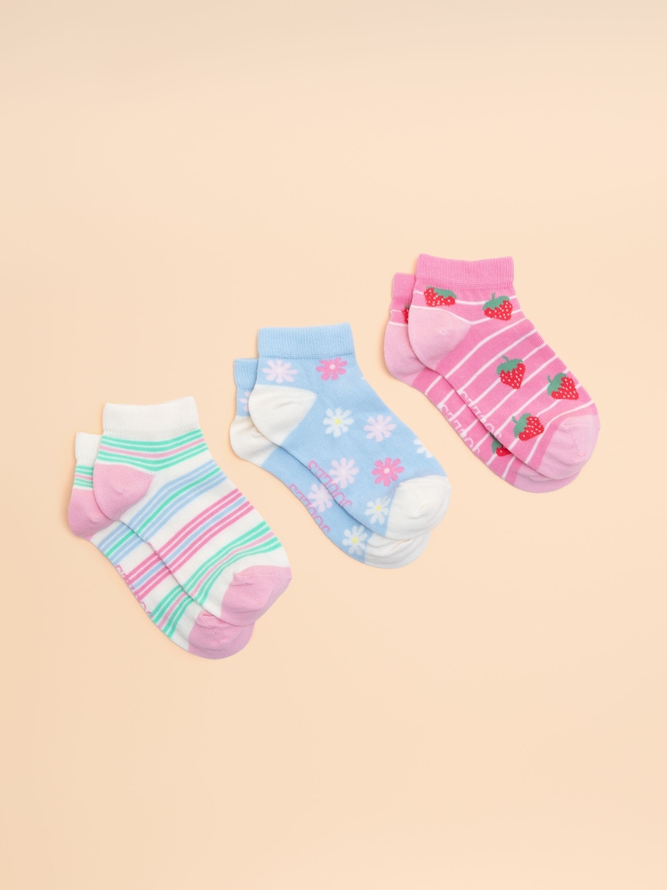 Joules Kids' Rilla Pink & Blue Trainer Socks 3 Pack - Image 1 of 3