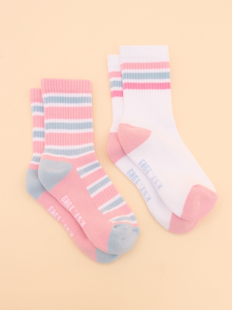 Joules Kids' Volley Pink & Blue Pack of Two Tennis Socks - Image 1 of 4 Joules Kids' Volley Pink & Blue Pack of Two Tennis Socks - Image 1 of 4