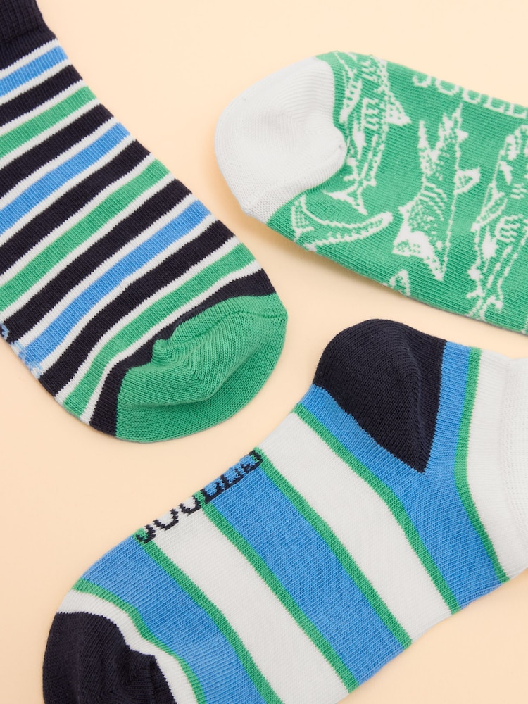 Joules Kids' Rilla Blue & Green Pack of Three Trainer Socks - Image 3 of 3