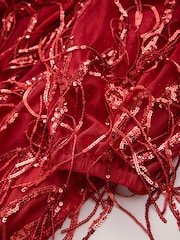 أحمر - Sequin Tassel Long Sleeve Maxi Dress - Image 7 of 8