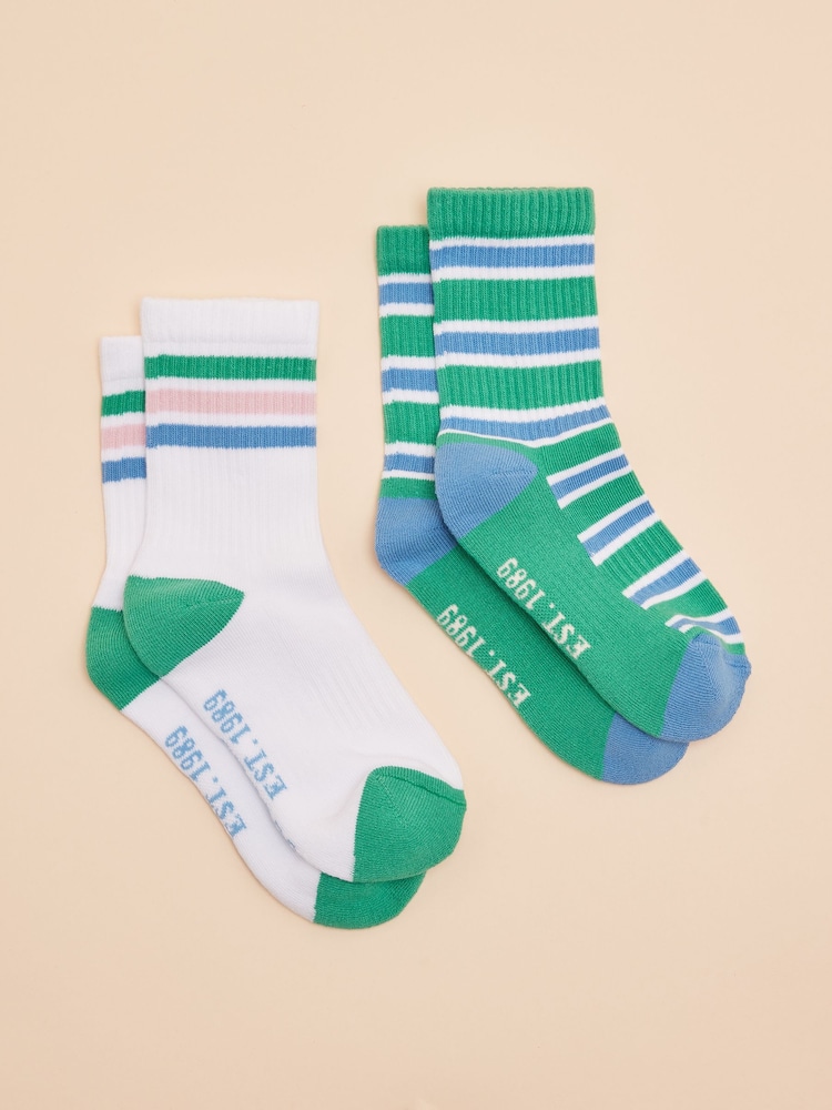 Joules Kids' Volley Green & Blue Pack of Two Tennis Socks - Image 1 of 4