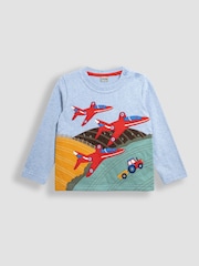 أزرق - JoJo Maman Bébé Long Sleeve Button Shoulder Appliqué Top - صورة 1 من 3