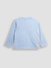 أزرق - JoJo Maman Bébé Long Sleeve Button Shoulder Appliqué Top - صورة 2 من 3