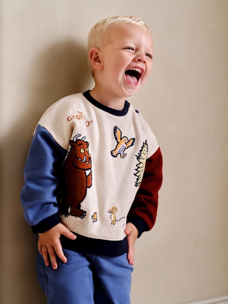 JoJo Maman Bébé Denim Gruffalo Appliqué Sweatshirt and Joggers Set - Image 1 of 9