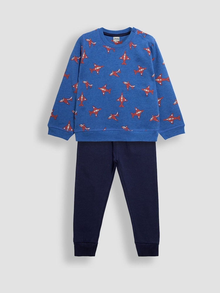JoJo Maman Bébé Cobalt Arrows Print Sweatshirt and Joggers Set - Image 1 of 6