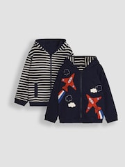 JoJo Maman Bébé Navy Arrows Appliqué Reversible Hoodie - Image 1 of 8