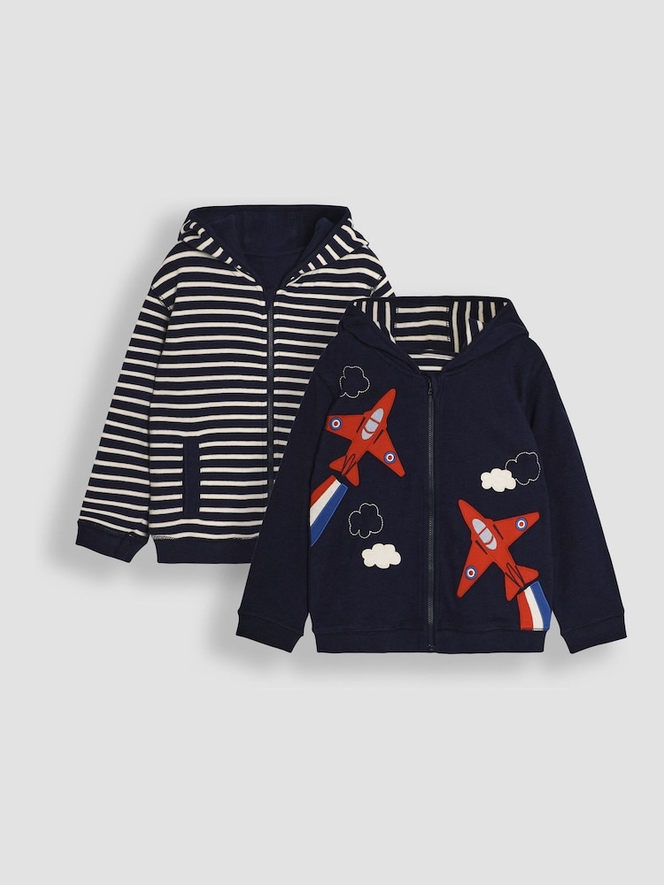 JoJo Maman Bébé Navy Arrows Appliqué Reversible Hoodie - Image 1 of 8