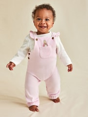 JoJo Maman Bébé Pink Peter Rabbit Appliqué Velour Dungarees and Body Set - Image 1 of 8